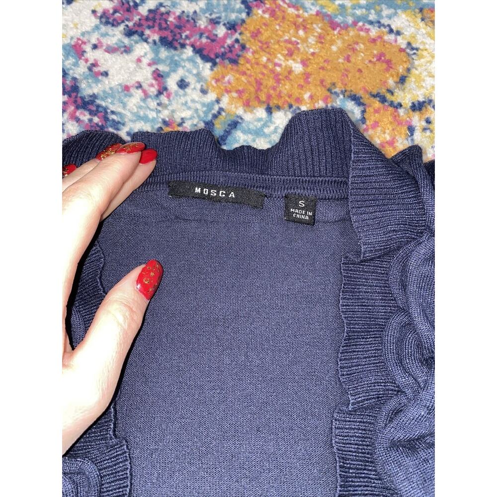 Mosca Cardigan, Solid Blue, Size Small, Ruffle Ty… - image 2